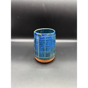 Blue & Green Plaid Ceramic Vase